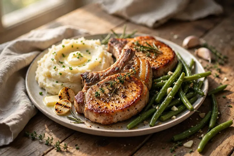 Côtelettes de porc et purée de pommes de terre
