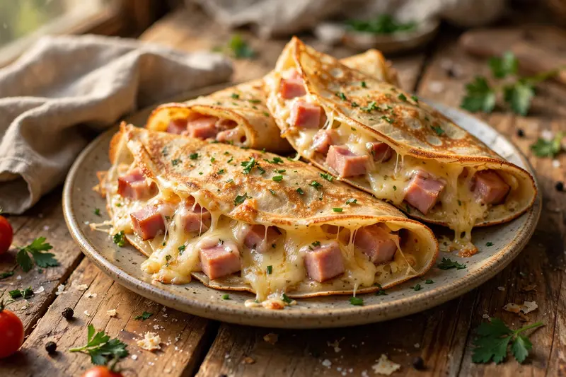 Crêpes-repas au jambon et fromage