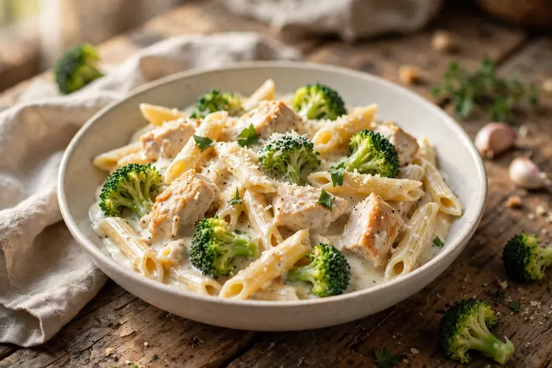 Pâtes crémeuses au poulet et brocoli